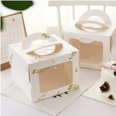 4吋蛋糕盒 白底葉子款  160*160*125mm/PCS