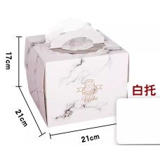 牛皮紙雙層手提加高6 吋 大理石 附白方底盤 210*210*250mm / SET