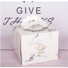 Cake Box 6吋手提加高蛋糕盒 大理石 附白方底盤 210*210*170mm