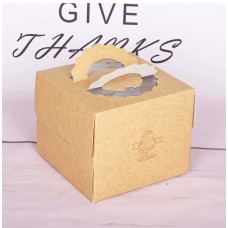Cake Box 10吋手提加高開窗蛋糕盒 牛皮 附白方底盤 310*310*170mm SET